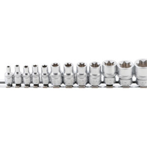 Dugókulcskészlet, E-profil | 6,3 mm (1/4") / 10 mm (3/8") | E4 - E20 | 12 darabos