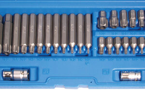 Behajtófej készlet | Külső hatszögletű 10 mm (3/8") | T-profil (Torx) furattal | 26 darabos