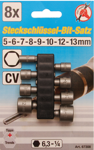 Dugókulcskészlet | külső hatszögletű kulcsnyílású hajtás 6,3 mm (1/4") | 5 - 13 mm | 8 darabos