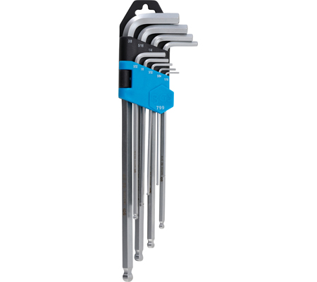 Derékszögű kulcs készlet | coll méretek | Belső hatszögletű/Belső hatszögletű gömbfejes 1/16" - 3/8" | 9 darabos - Image 2
