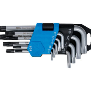 Derékszögű kulcs készlet | rövid | T-profil (Torx) T10 furattal - T50 | 9 darabos