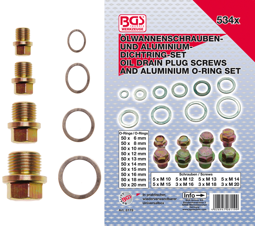 Olajteknő csavar és aluminiumalátét készlet | 534 darabos - Image 2