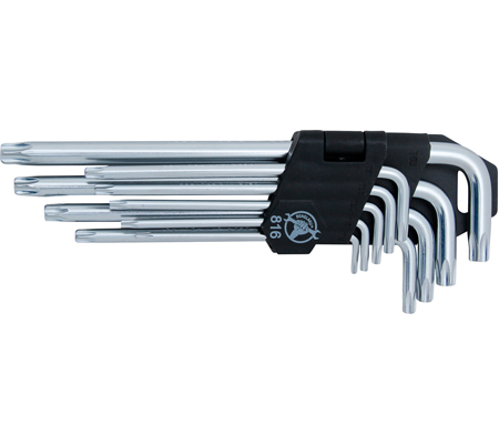 Derékszögű kulcs készlet | hosszú | T-profil (Torx) T10 - T50 | 9 darabos