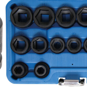 Levegős dugókulcskészlet hatszögletű, extra lapos | 12,5 mm (1/2") | 8 - 24 mm | 17 darabos