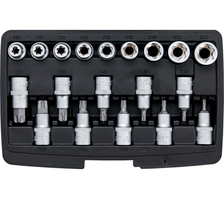 Behajtófej-/dugókulcskészlet | belső hatszögletű 12,5 mm (1/2") | T-profil (Torx)/E-profil | 19 darabos - Image 2